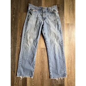 Lucky Brand Dungarees Jeans Mens 36 Blue Good Bootcut Distressed Raw Hem Cotton